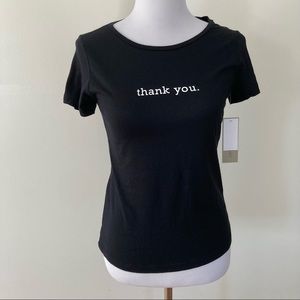 Tahari Thank You T-shirt Small Black Short Sleeve Tee NEW